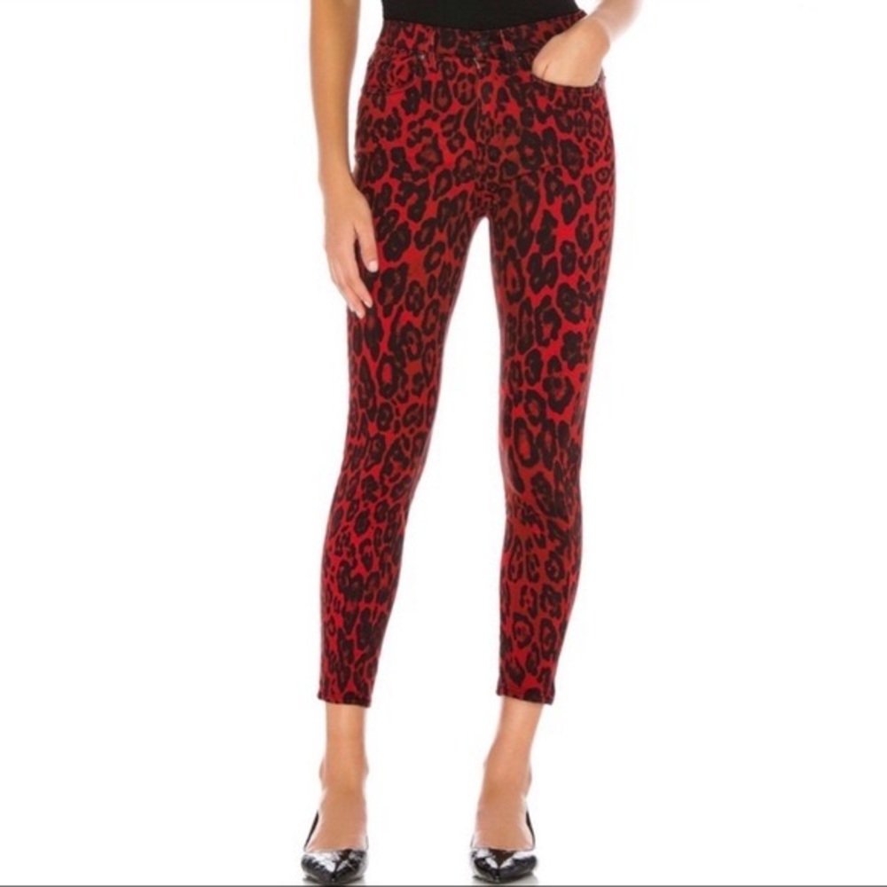7 For All Mankind Red Leopard HW Skinny Jeans